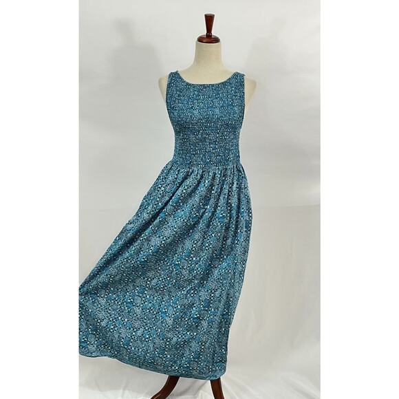 HILL HOUSE Sz S Small Blue Navy Calico Trellis Cosima Nap Dress Midi Cotton - Picture 6 of 9
